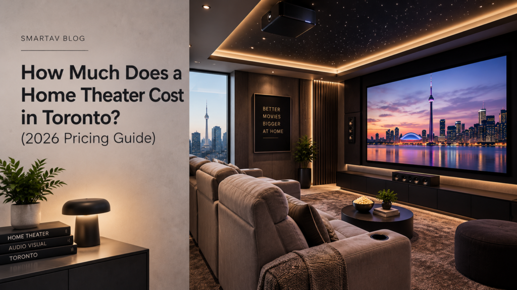 Home theater cost pricing guide cover image for Toronto, showing a private cinema room