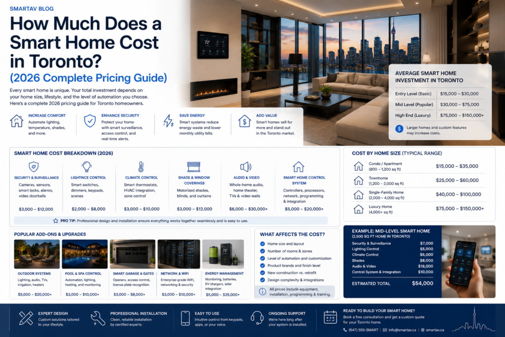 Infographic: how much a smart home costs in Toronto, with pricing by home size and feature