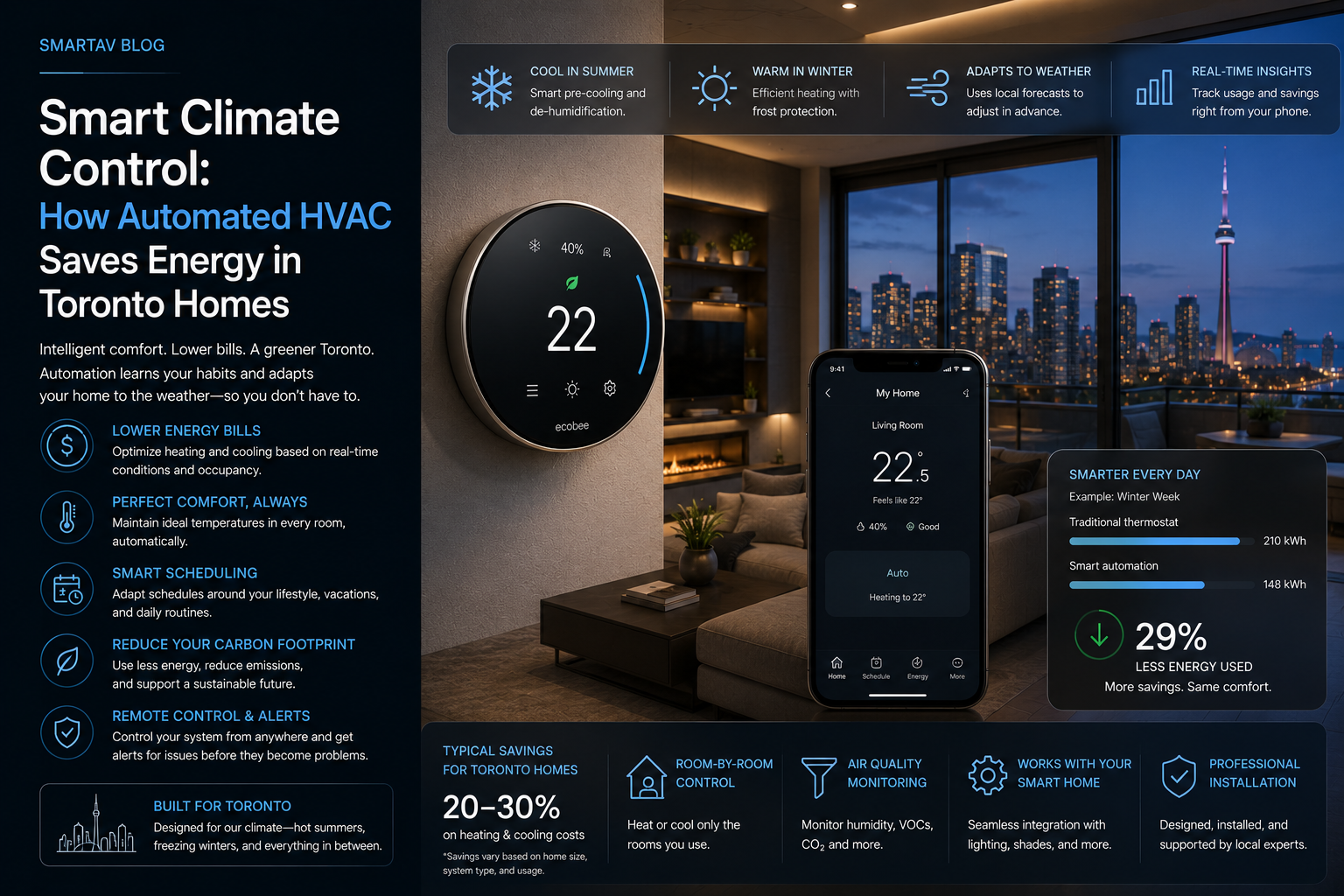 Infographic: smart climate control and automated HVAC savings for Toronto homes